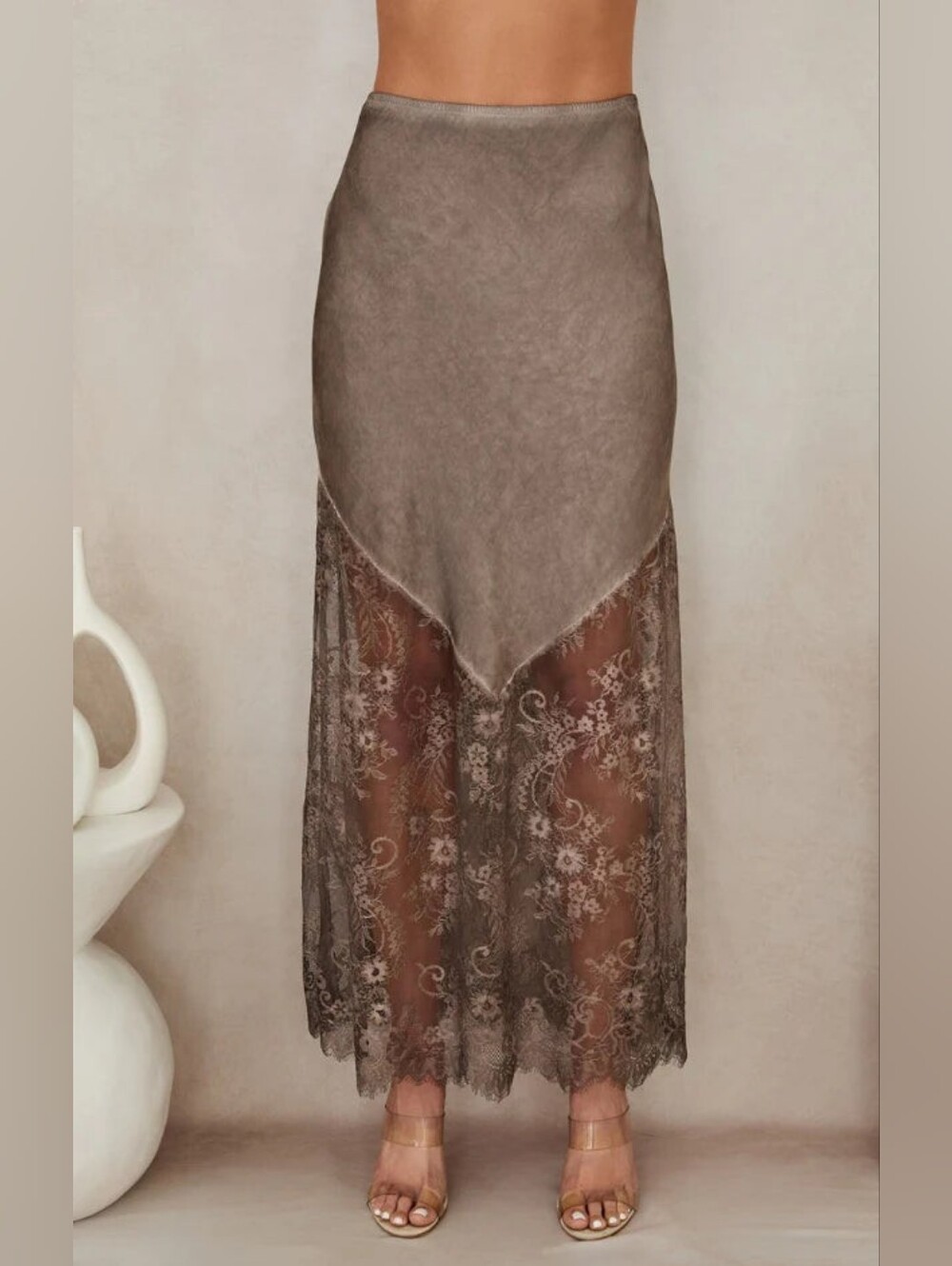 Milio Milano Made in Italy Lace Trim Satin Maxi Skirt NWT XS